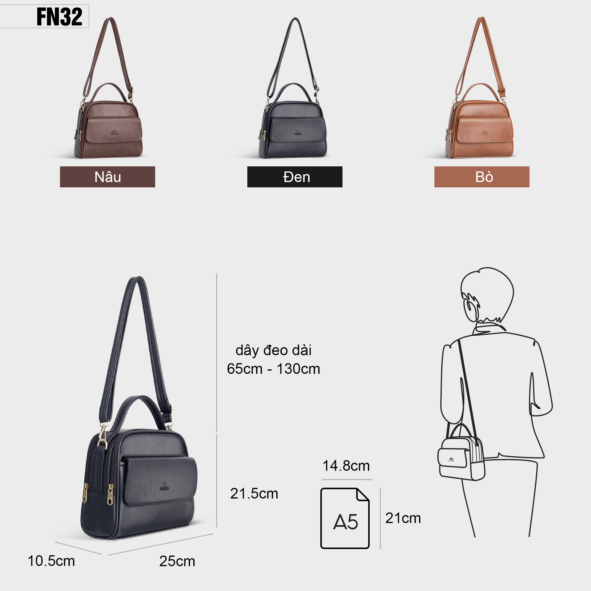 Túi đeo vai nữ size lớn cao cấp FADODA FN32