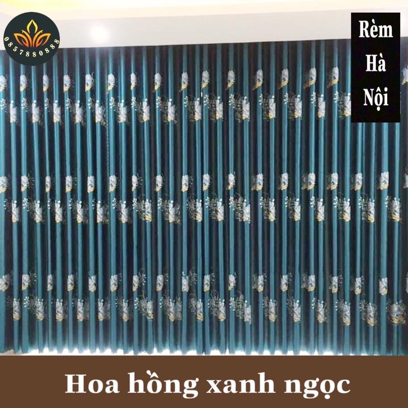 Rèm cửa màu xanh, rèm hoa văn cao tối đa 2,75m ( hỗ trợ cắt ngắn theo yêu cầu)