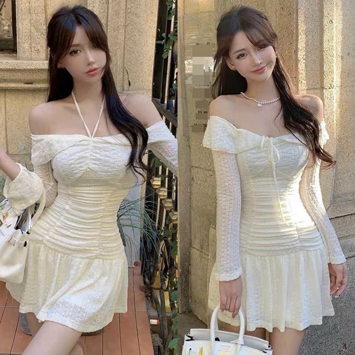 ĐẦM THUN DÂY YẾM TRỄ VAI ÔM BODY MIDI BO THUN VÁY XẾP LY XÒE HẠ EO MẶC 2 KIỂU TRƠN DÀI TAY ĐI TIỆC ĐI CHƠI DẠO PHỐ ĐI BIỂN
