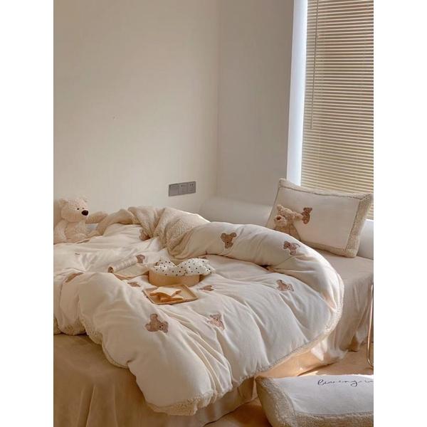 Bô Chăn Ga Gối Nỉ Gấu Teddy Hàng Nhập Khẩu Cao Cấp 4 Món Hot trend