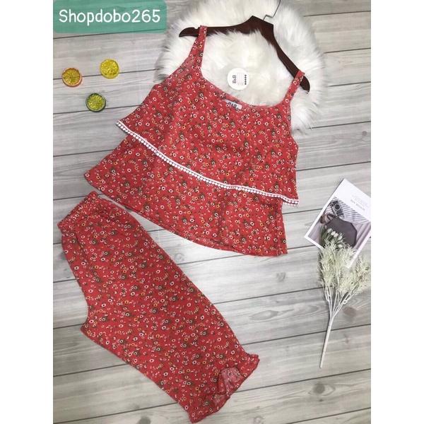 Bộ ngủ 2 dây,đồ bộ lửng mặc nhà vải lụa mango BL 123 hoạ tiết dễ thương size 47-60kg.