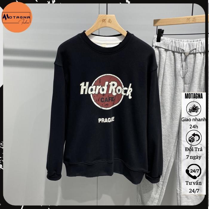 Áo nỉ cổ tròn dáng ôm, Áo thu đông nam chất đẹp cao cấp in HARD ROCK basic mã NZ660