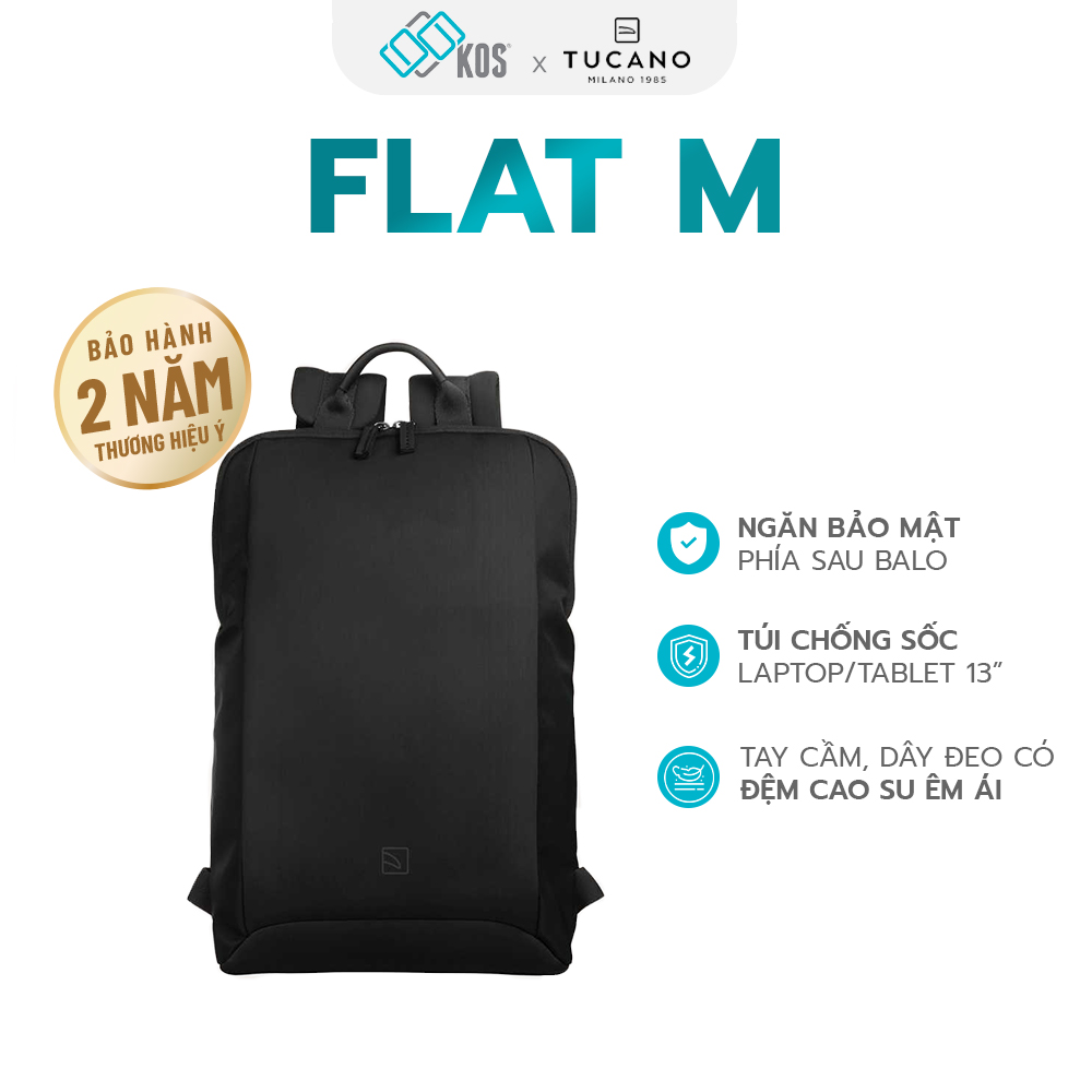 Balo laptop Tucano Flat 13 inch, thương hiệu Ý, bảo hành 2 năm
