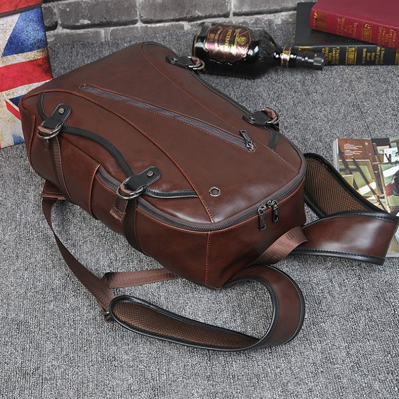 Ba Lô Da Cho Nam Phong Cách Retro Crazy Horse Màu Cà Phê