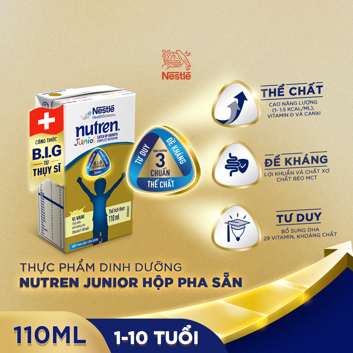 Combo 16 hộp pha sẵn Nutren Junior 110ml/hộp cho trẻ từ 1-10 tuổi tăng trưởng 3 chuẩn: Thế chất, Đề kháng, Tư duy - Tặng Bộ chì và Tập tô màu