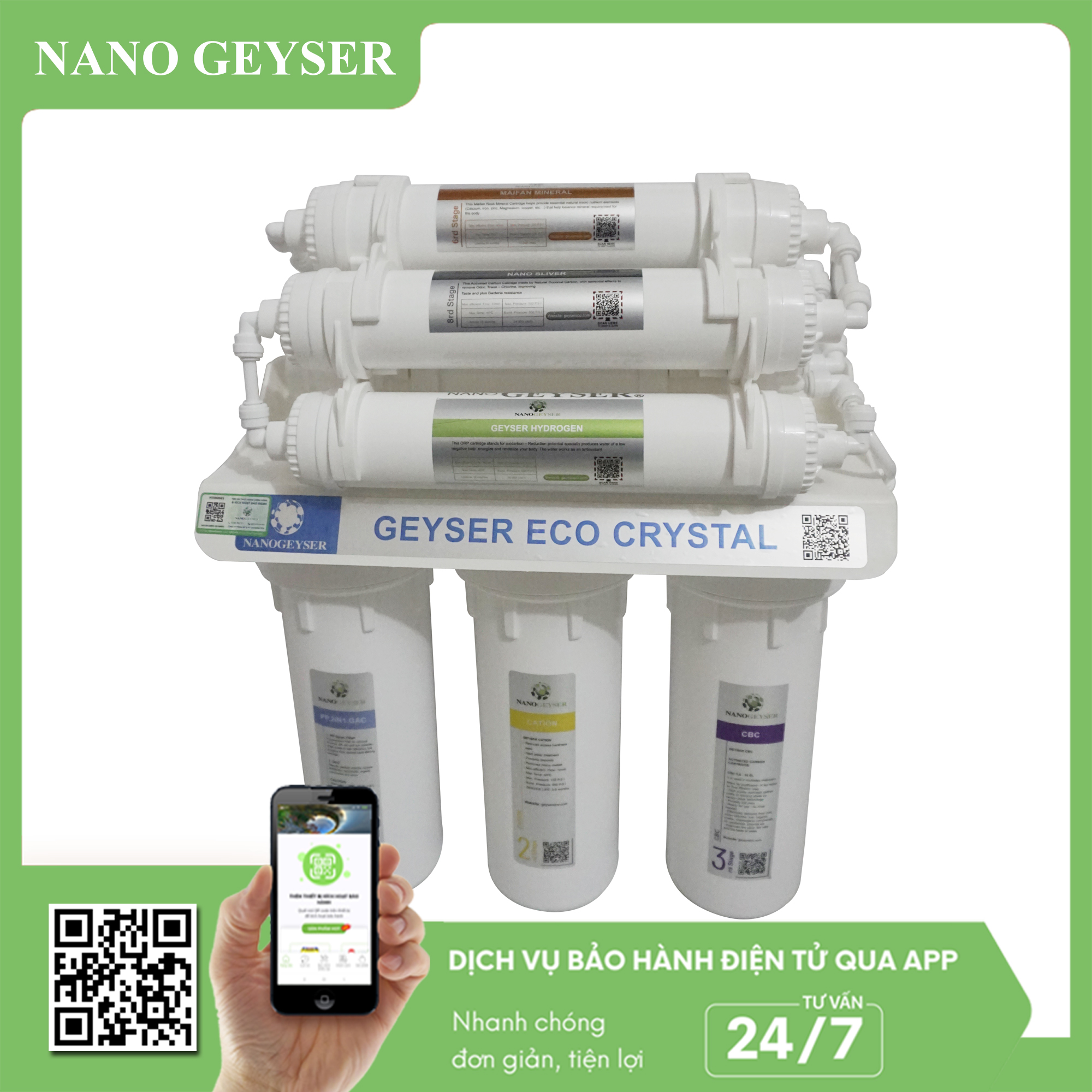 Máy lọc nước Nano Geyser ECO CRYSTAL công nghệ lọc UF - Hàng Chính Hãng