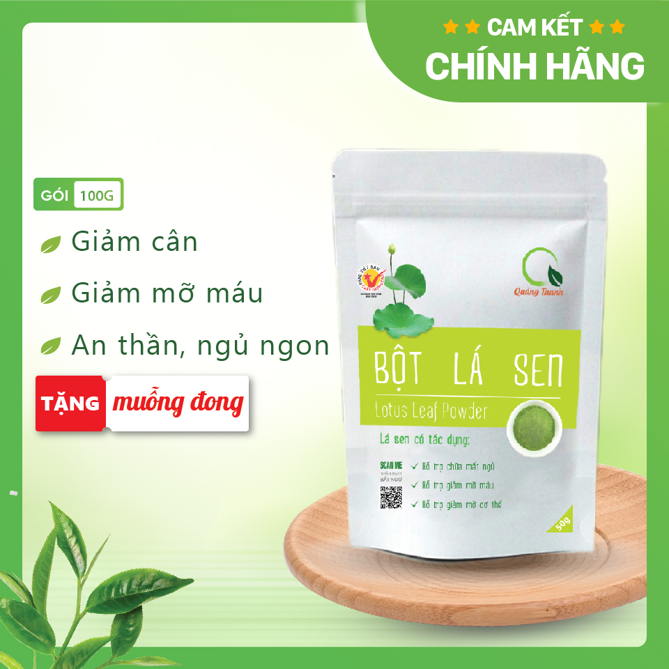 Bột Lá Sen Quảng Thanh 100% Nguyên Chất Sấy Lạnh - Ngủ ngon, giảm mỡ máu, giảm cân - Gói 100 gr