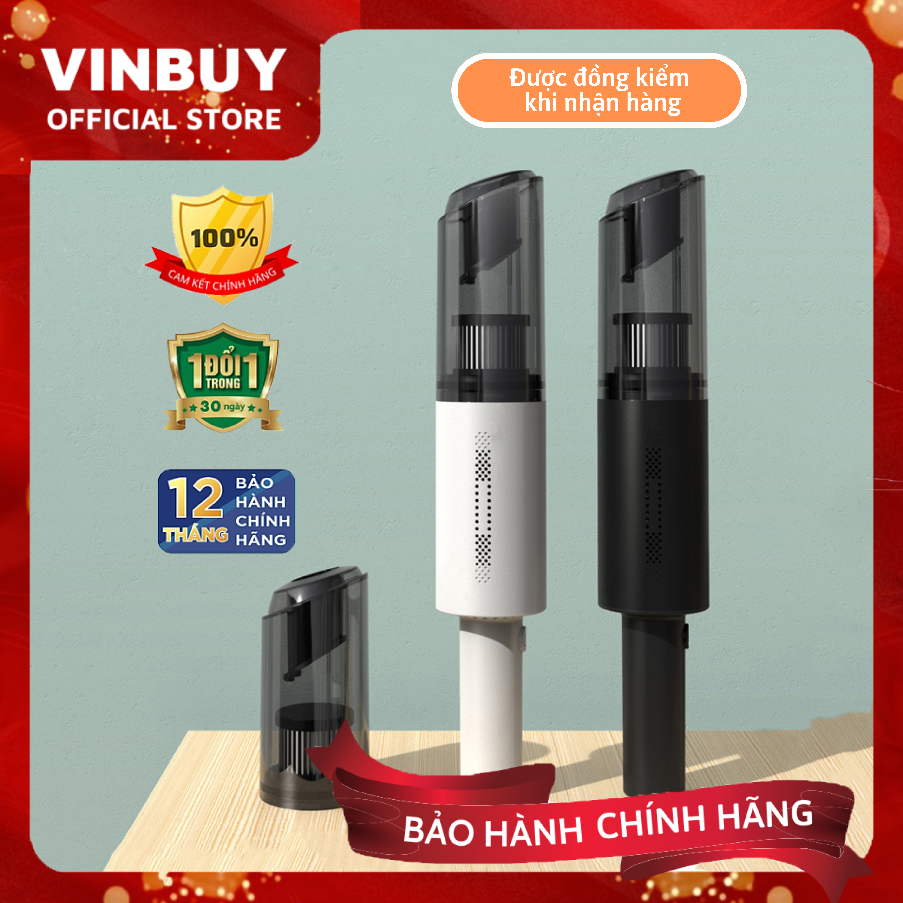 Máy hút bụi cầm tay, hút bụi xe ô tô, xe hơi, giường nệm, lực hút mạnh 16000PA, pin sạc không dây - Chính hãng VinBuy