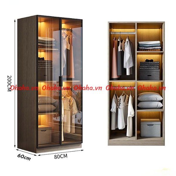 [ Miễn phí vận chuyển &amp; lắp đặt] Tủ quần áo cánh kính Ohaha có kèm đèn led - TCK001
