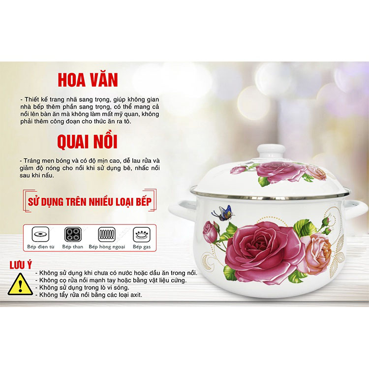 Galen - Nồi Men Cao Cấp Size 20cm Dung Tích 2.5L Nấu Được Trên Mọi Loại Bếp, Dày, Không Tróc Men