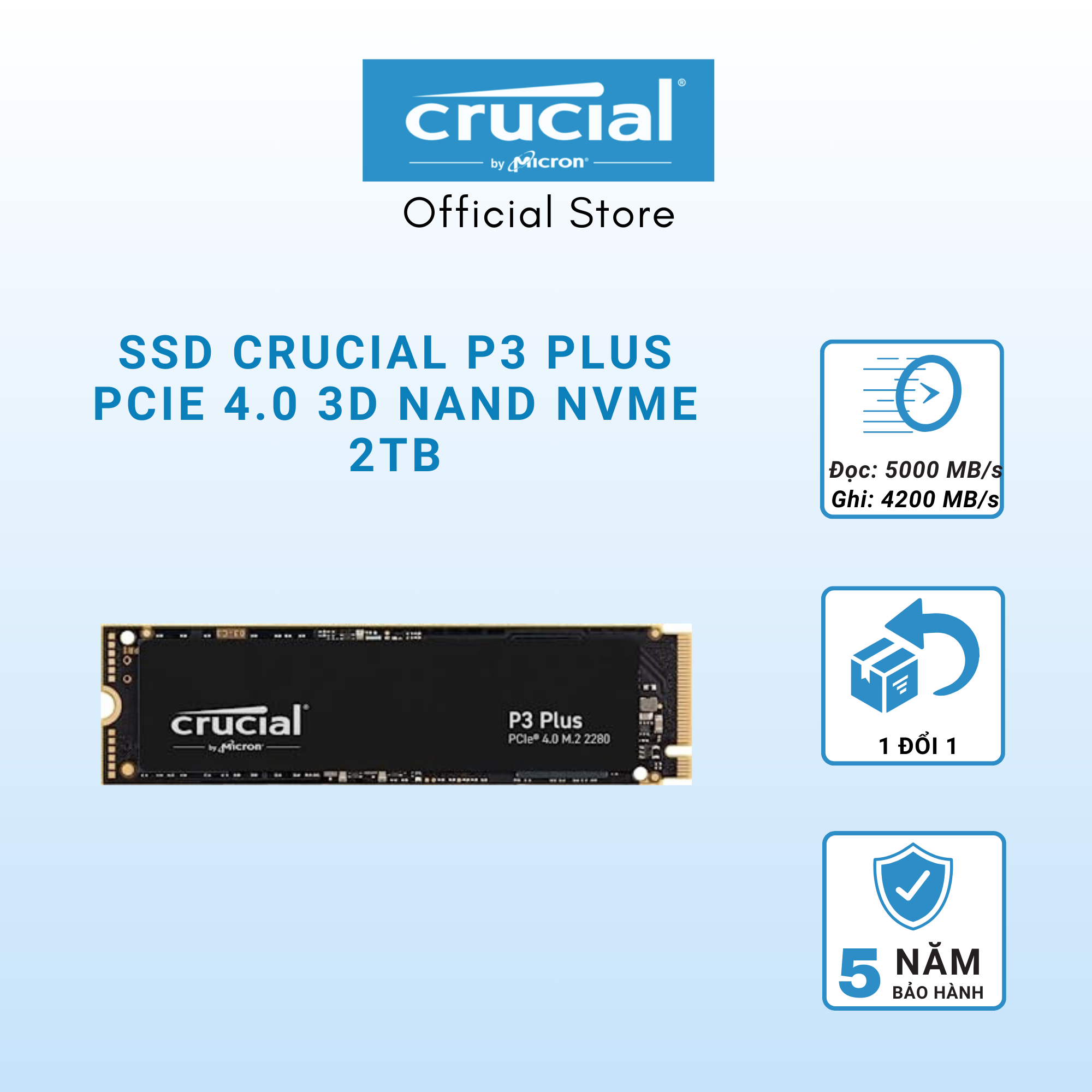 SSD CRUCIAL P3 Plus NVMe 2000GB – CT2000P3PSSD8 - HÀNG CHÍNH HÃNG