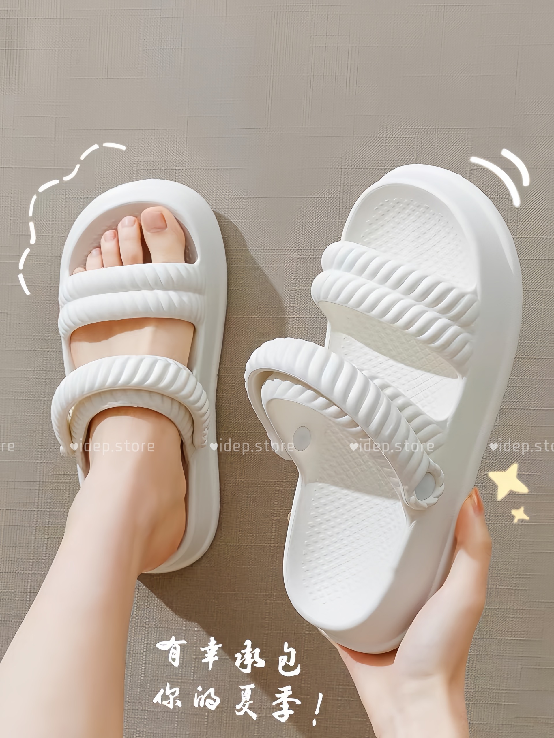 Giày sandal bánh mì nữ 2 quai ngang chất EVA đế cao 3cm đi mưa siêu bền iDÉP- GL066