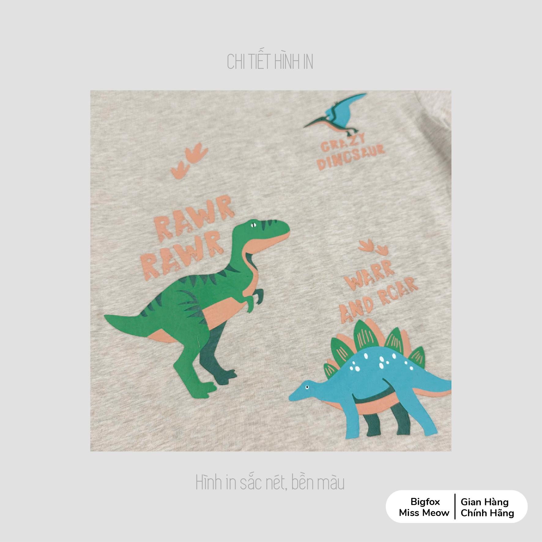 Bộ cộc tay bé trai mùa hè Bigfox Miss Meow vải cotton in khủng long size đại 3,9,11 tuổi 30kg 40kg