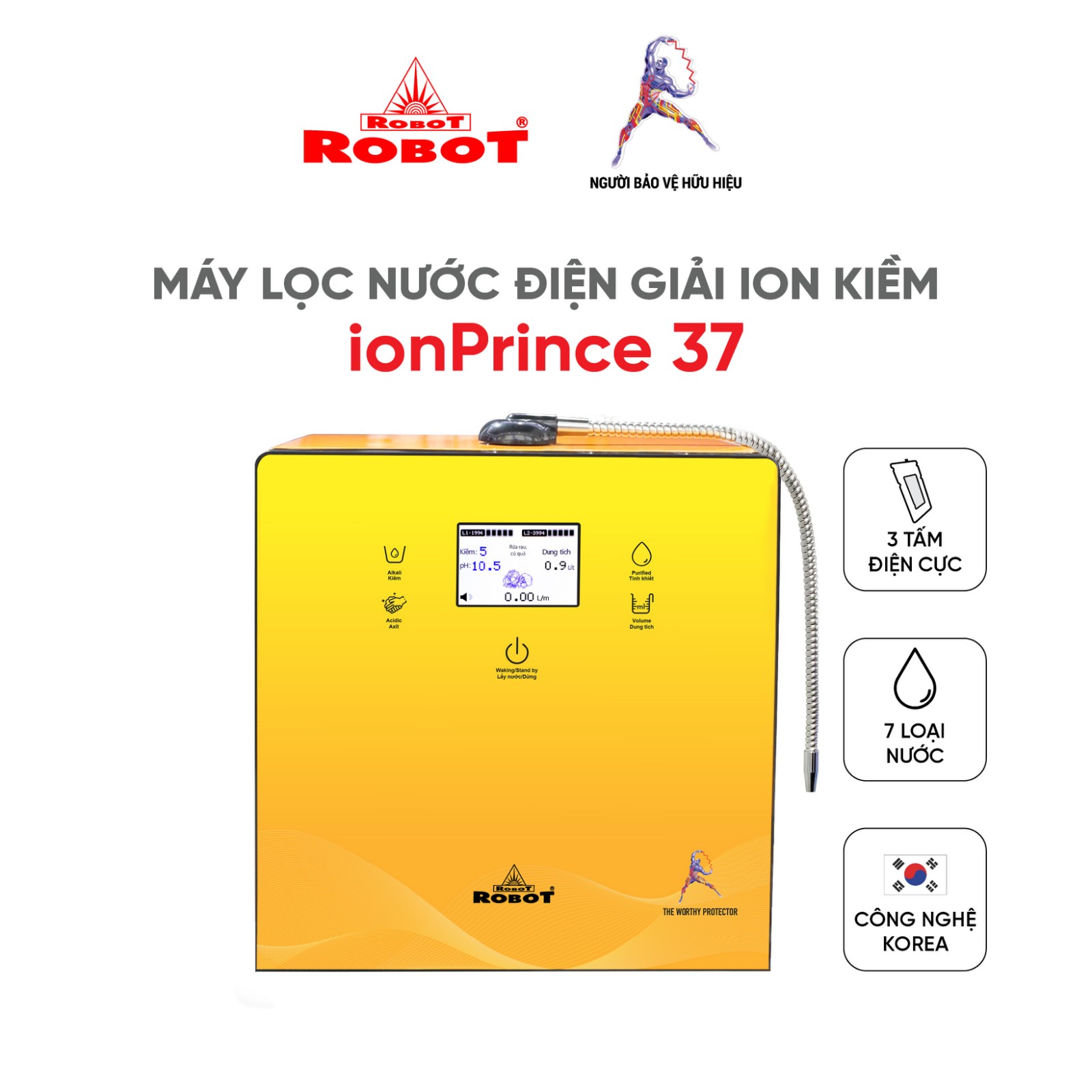 Máy Lọc Nước Điện Giải Ion Kiềm ROBOT IonPrince 37 - Bộ Điện Phân Korea Với 3 Tấm Điện Cực Titanium