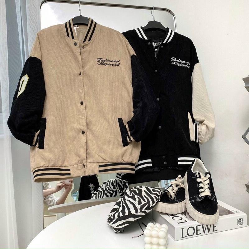 AK46_Áo Khoác Bomber Unisex Chất Nhung Tăm QC Thêu Chữ D May 2 Lớp_Chất Nhung Dày Mịn Thêu Sắc Nét_Tay Bo Len Dệt Kim