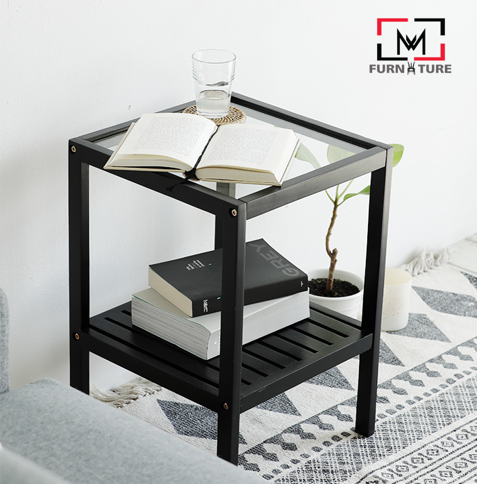 KỆ KÍNH LẮP RÁP TRANG TRÍ HÀN QUỐC - GLASS SHELF BLACK