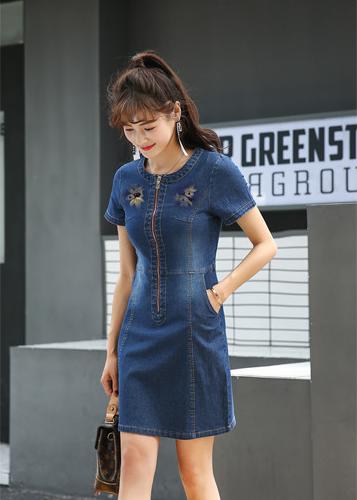 ĐẦM JEAN PHỐI DÂY KÉO THÊU HOA DJ_0701