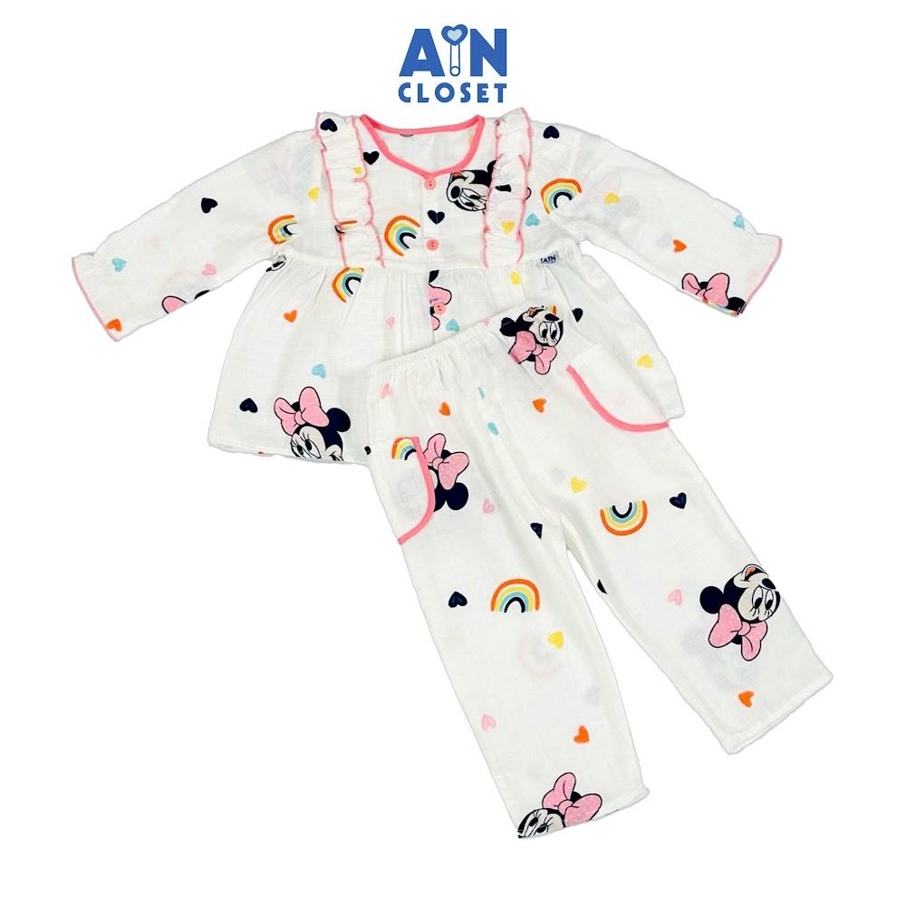 Bộ quần áo Dài bé gái họa tiết Mina Cầu Vồng Trắng Xô sợi tre - AICDBG3ATXT2 - AIN Closet