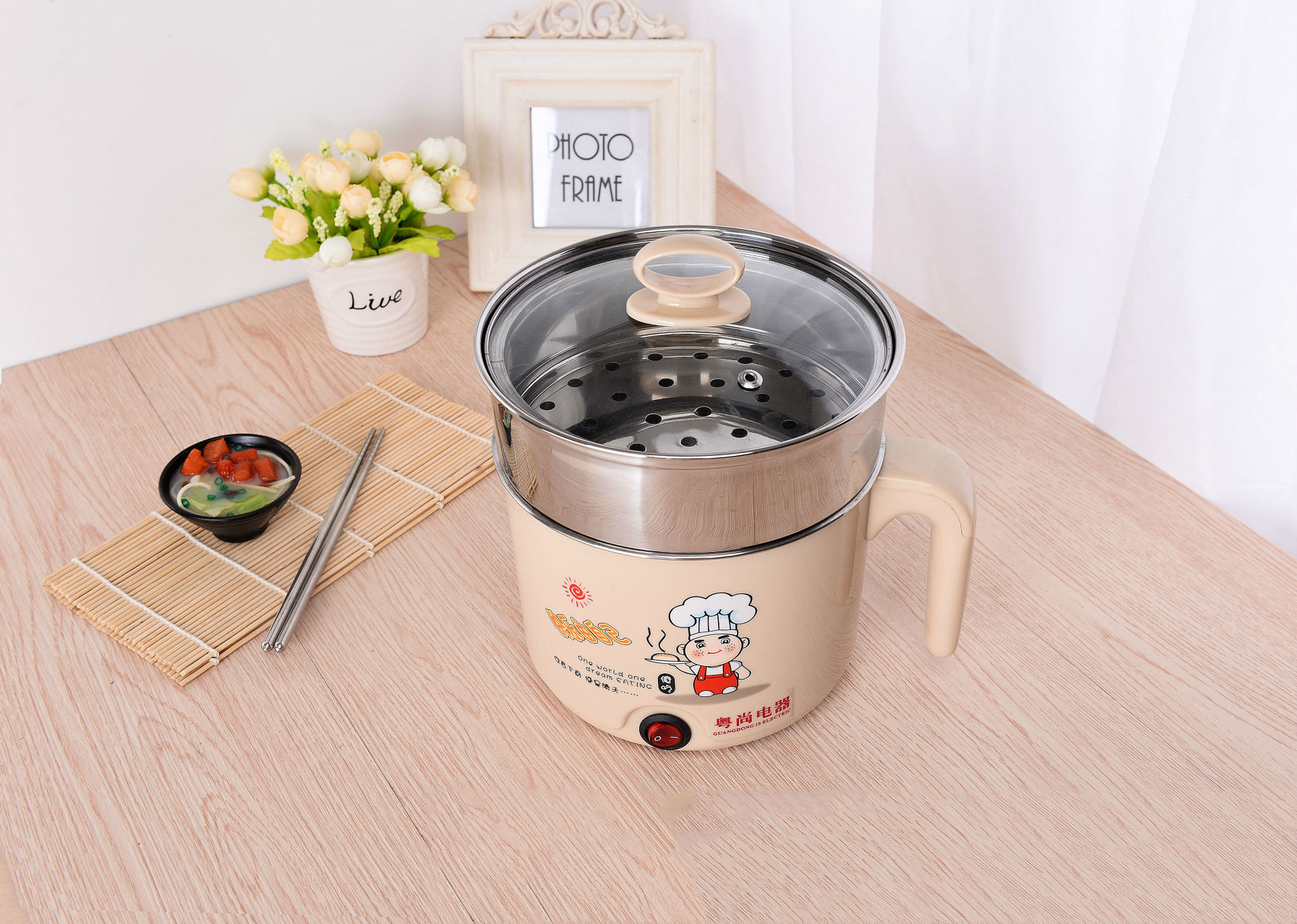 Nồi lẩu điện mini cầm tay có lòng hấp - Ca mỳ điện mini
