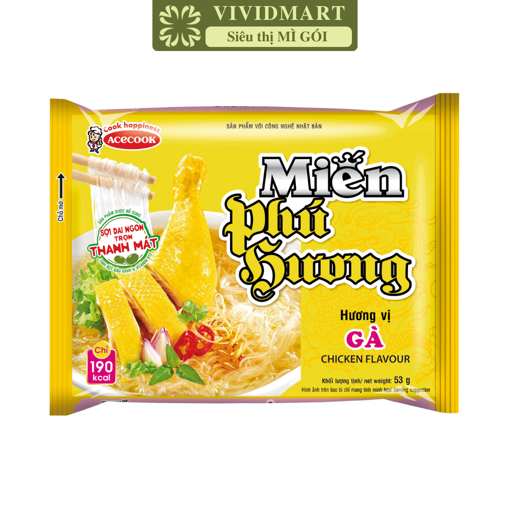 ACECOOK - Miến Phú Hương hương vị Gà, Miến Phú Hương Gà, Miến ăn liền Acecook (55g/gói)
