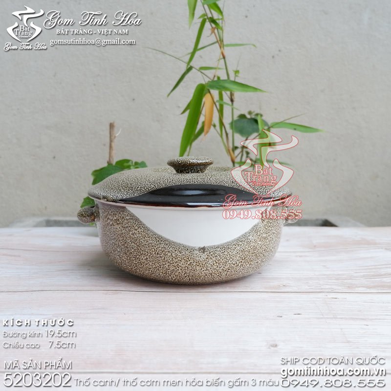 Thố cơm thố canh gốm sứ Bát Tràng men hỏa biến gấm 3 màu