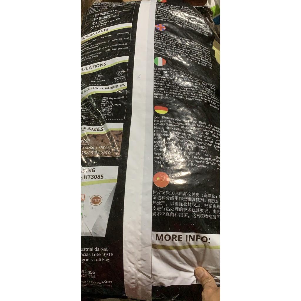 Vỏ thông Alfarroxo bao 70 lít nặng khoản 15kg size 6-9mm nhập khẩu Bồ Đào Nha