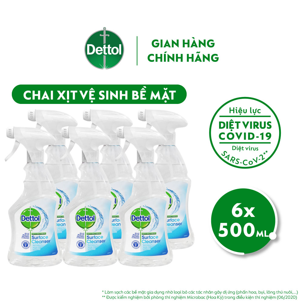 Combo 6 chai xịt vệ sinh bề mặt kháng khuẩn Dettol 500ML