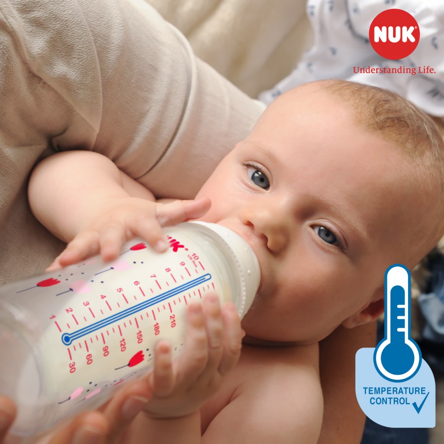 BÌNH SỮA CẢM BIẾN NHIỆT NUK PP 300ML NÚM TI SILICONE S1 - M ( Màu ngẫu nhiên )