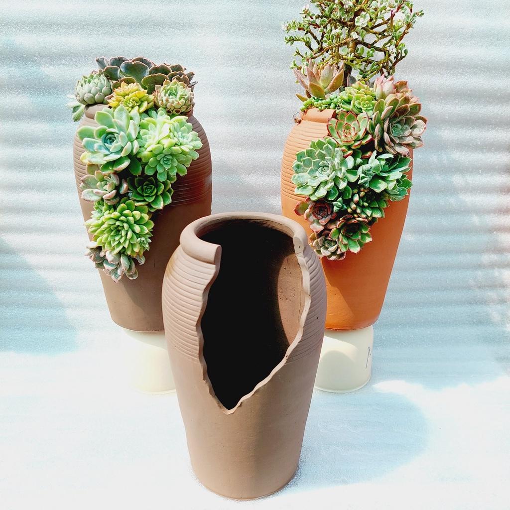 Chậu đất nung Bình Dương - Bình mới cắt vân mây, miệng chậu 13cm, chiều cao 30cm