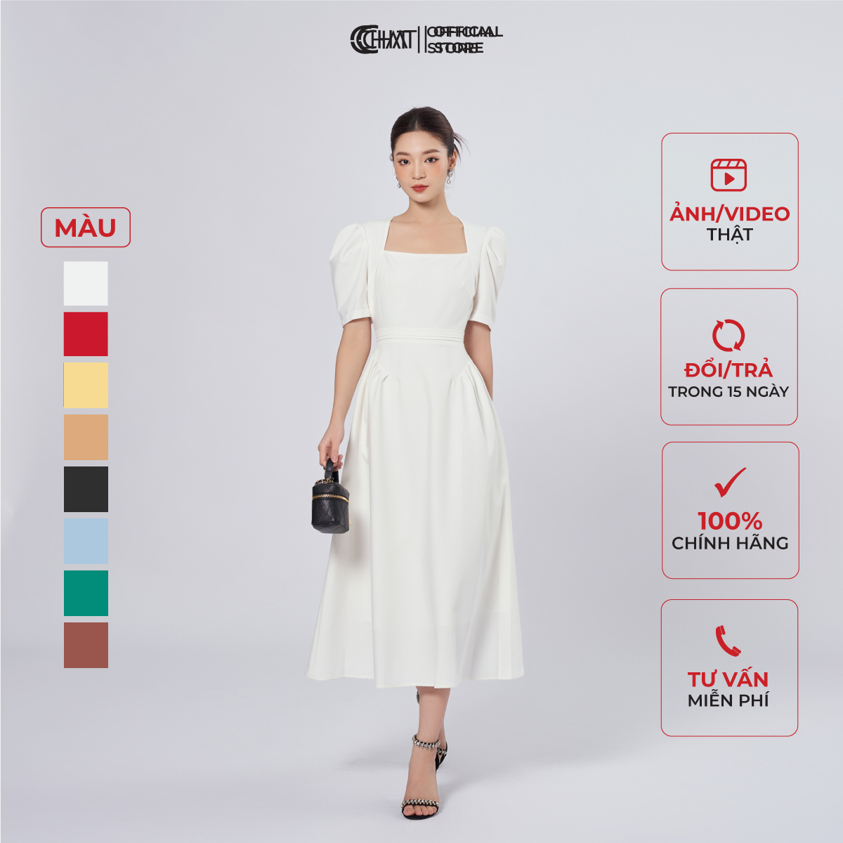 Đầm Nữ Cổ Nữ Hoàng Xếp Ly Thân Dáng Xòe Chất Tuytsi Mềm Mịn 62VNS2032XT