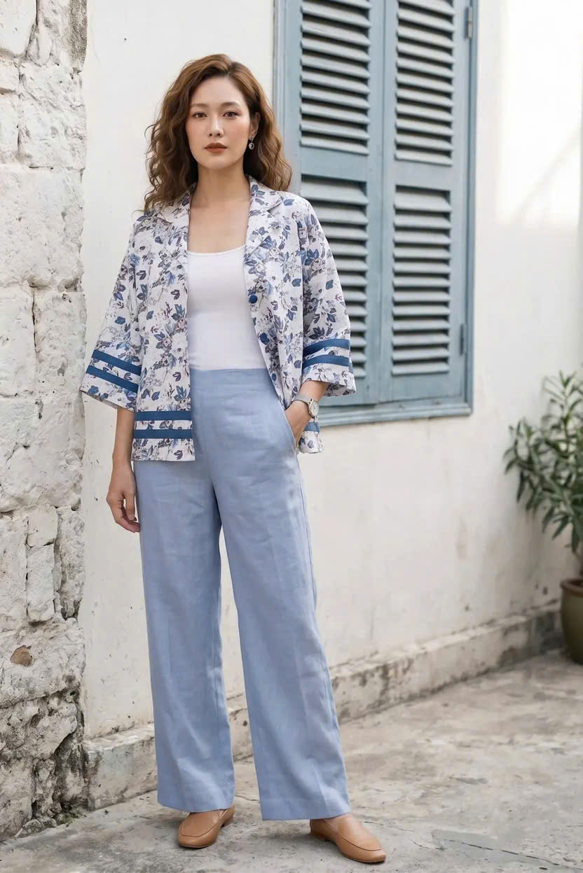 Áo Kiểu Vintage Cổ Ve Linen Hoa Mẫu Đơn Top252 Thời trang Hity