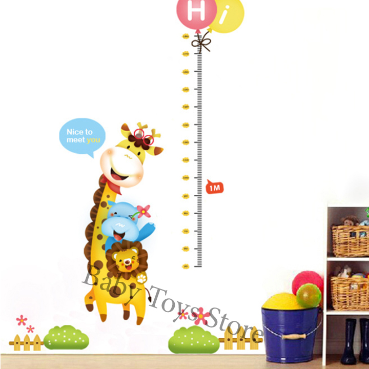 Decal dán tường thước đo chiều cao cho bé hình hươu và sư tử dễ thương - Trang trí decor phòng cho bé - Quà Tặng sinh nhật cho trẻ