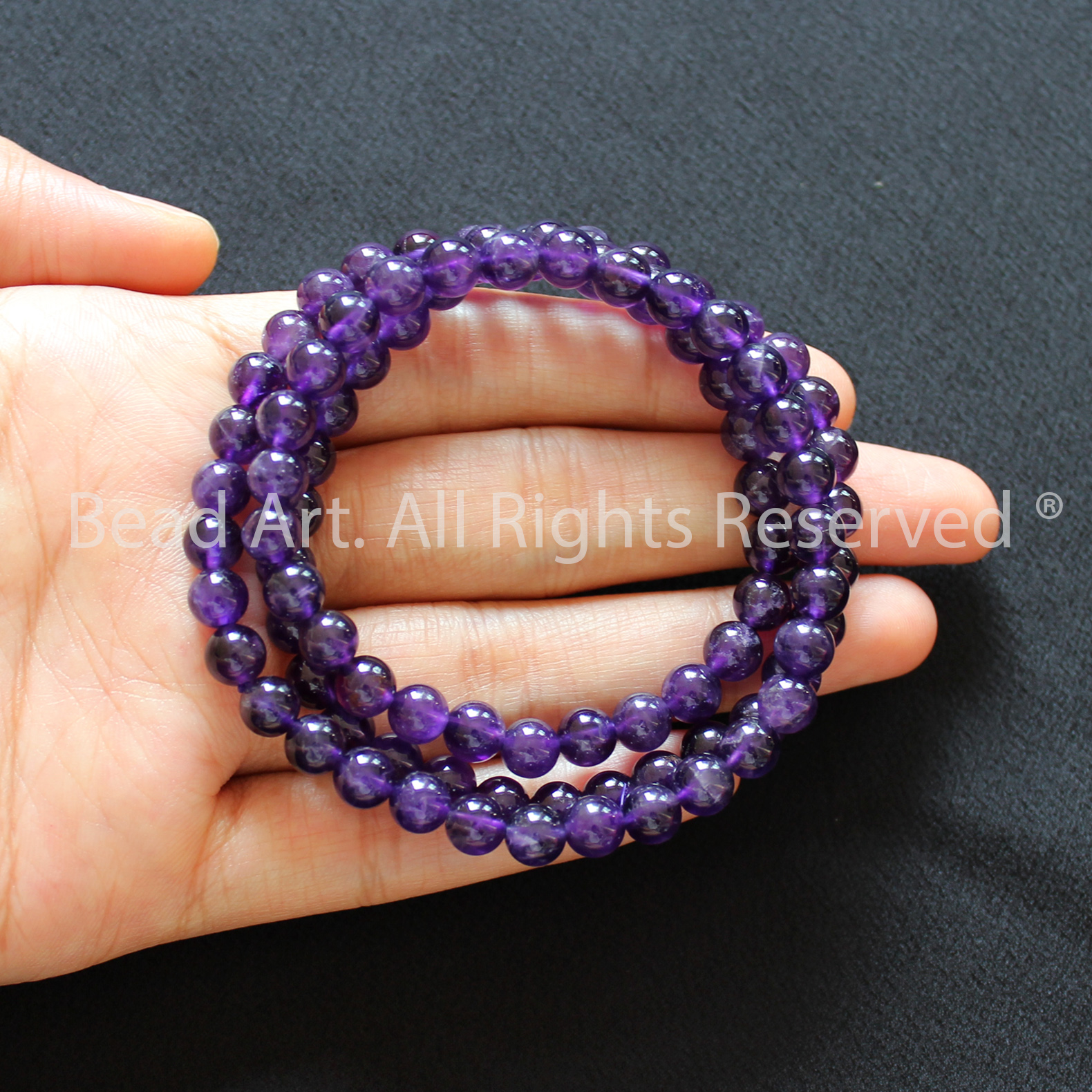 Chuỗi 6MM Quấn 3 Vòng Đá Thạch Anh Tím Đậm, Amethyst Tự Nhiên, Vòng Tay, Phong Thuỷ, Chuỗi Hạt, Trang Sức, Hợp Mệnh Thổ, Hỏa - Bead Art