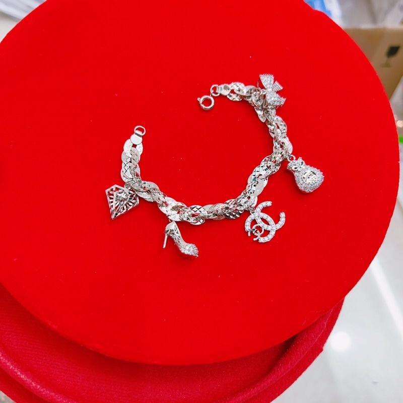 Lắc tay xoắn lá xi bạch kim 5 charm