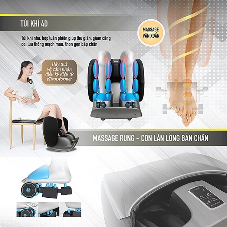 Máy Massage Chân OKIA eTransformer KWH949 - Mát Xa Chân, Bắp Chân, Gang Bàn Chân, Xoa Bóp Bấm Huyệt