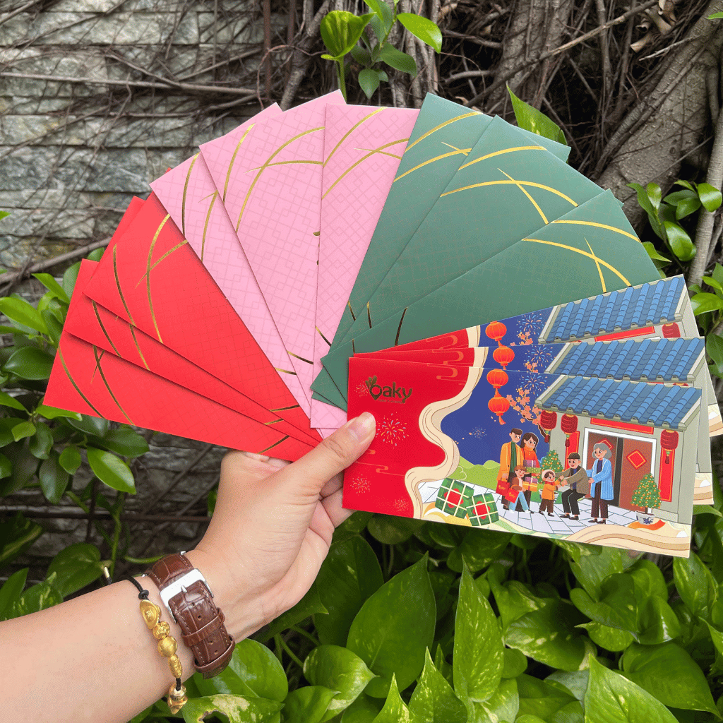 Bao Lì Xì Đỏ Oaky - Set 5 Bao Cao Cấp - Sang Trọng, May Mắn Ngày Tết