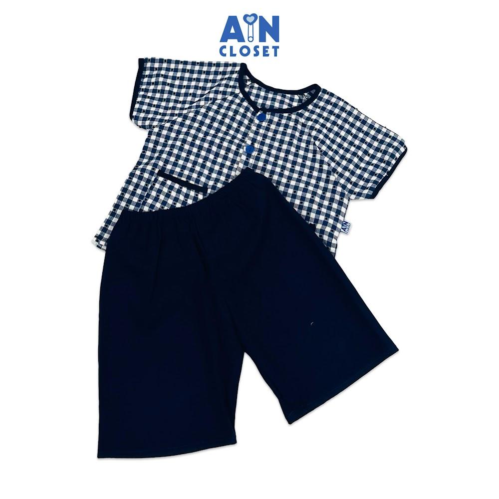 Bộ quần áo Bà ba Lửng unisex cho bé họa tiết Caro Xanh Đen cotton - AICDBTUG0NHN - AIN Closet