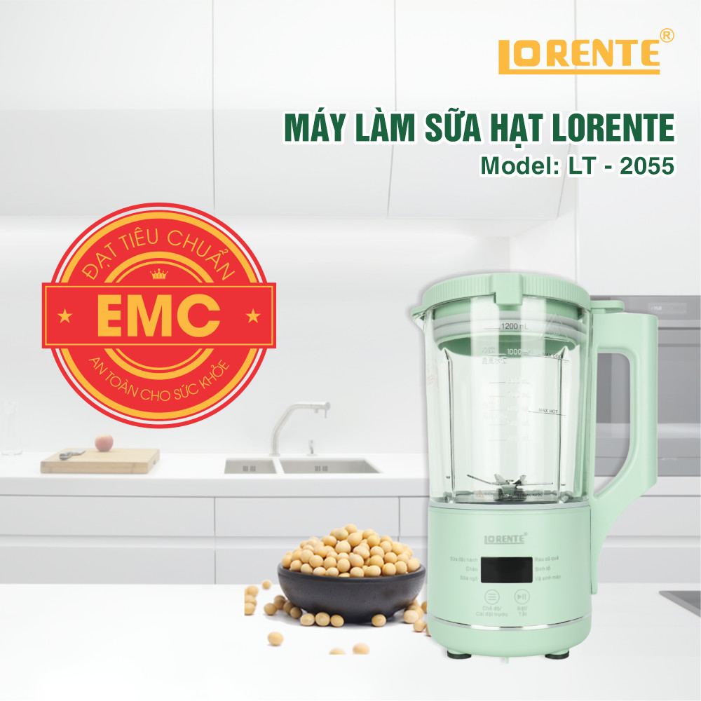 Máy xay nấu sữa hạt mini cao cấp Lorente LT-2055 dung tích 1.2 lít, công suất 400W, 8 lưỡi dao - Hàng chính hãng