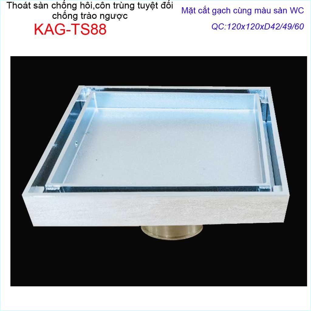 Thoát sàn mặt cắt gạch 12x12cm, thoát sàn âm KAG-TS88, phễu thoát sàn chống hôi chống côn trùng Inox Roca