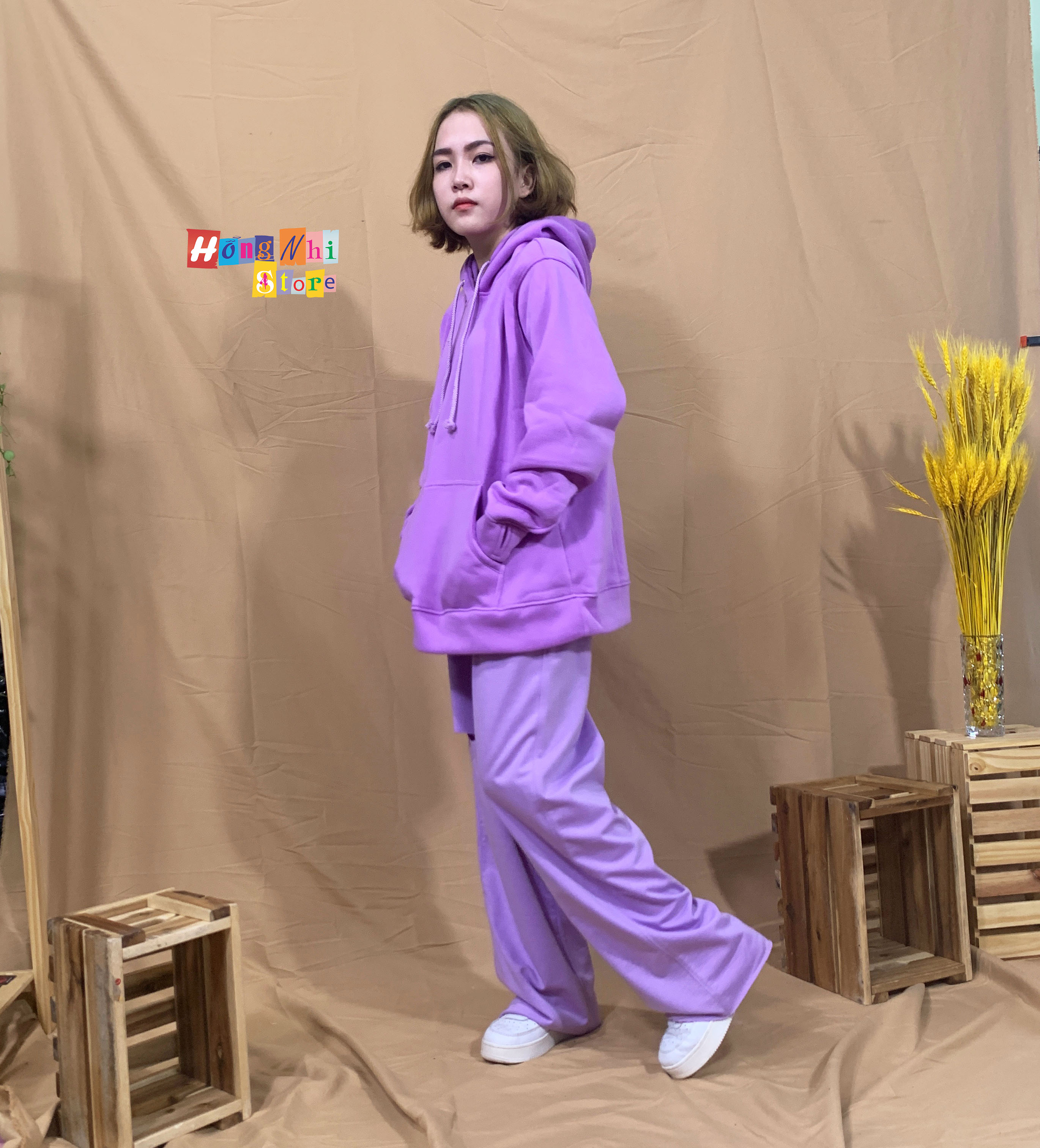 Áo Khoác Hoodie Trơn Ulzzang Unisex Màu Tím Chất Nỉ Bông Cao Cấp Dáng Rộng Nam Nữ - MM