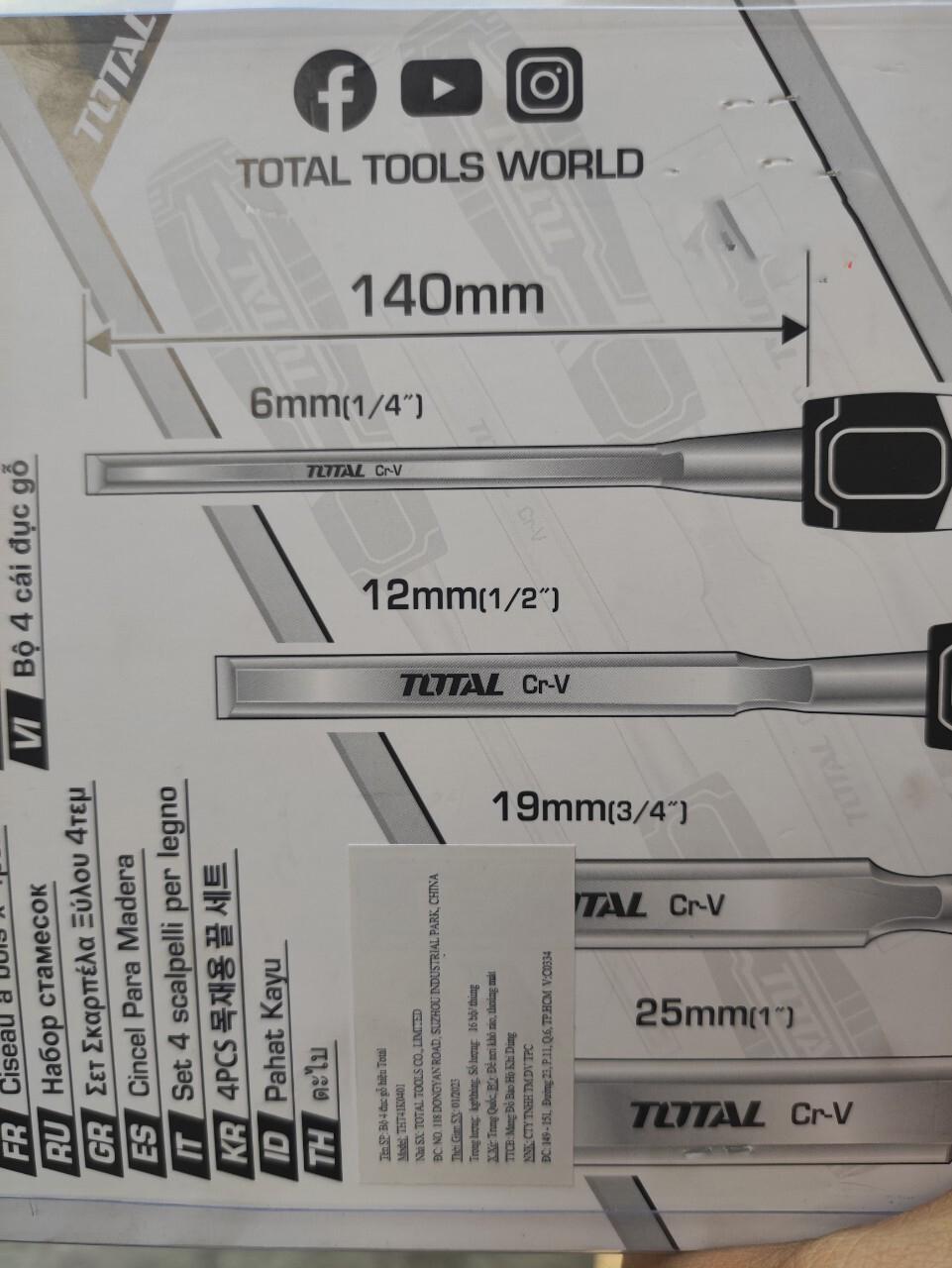 BỘ 4 CÁI ĐỤC GỖ (16/T) TOTAL THT41K0401 - HÀNG CHÍNH HÃNG