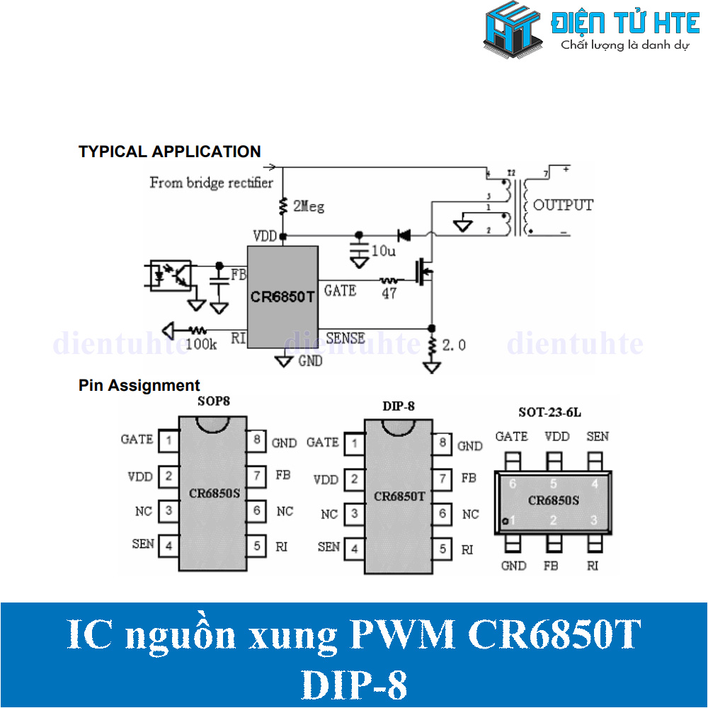 IC dao động điều khiển nguồn xung PWM CR6850 CR6850T chân cắm DIP-8