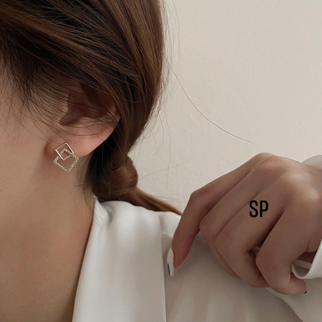 Bông tai nụ mặt vuông chất liệu bạc s925 MS38c