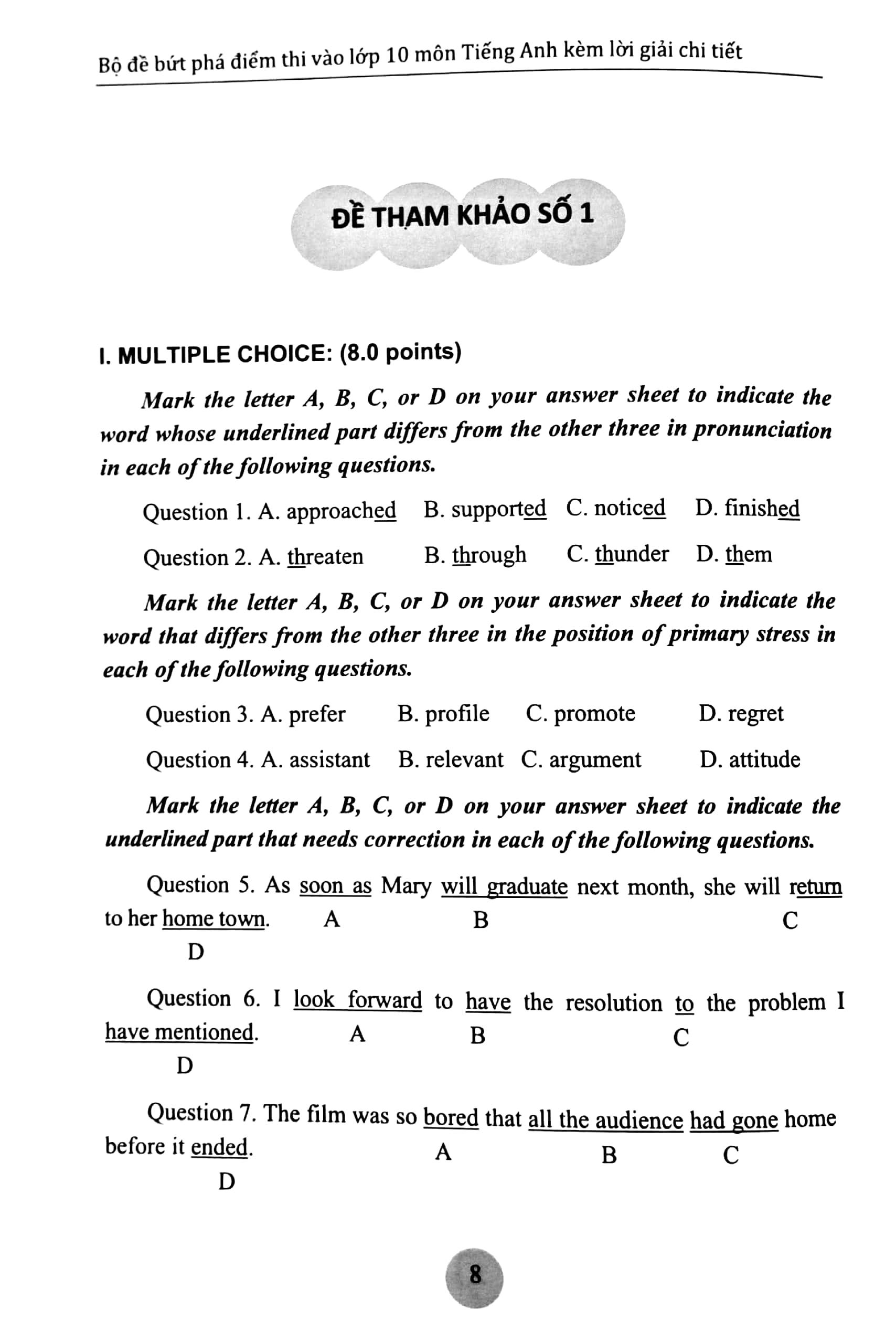 Bộ Đề Bứt Phá Điểm Thi Vào Lớp 10 Môn Tiếng Anh (Lời Giải Chi Tiết)