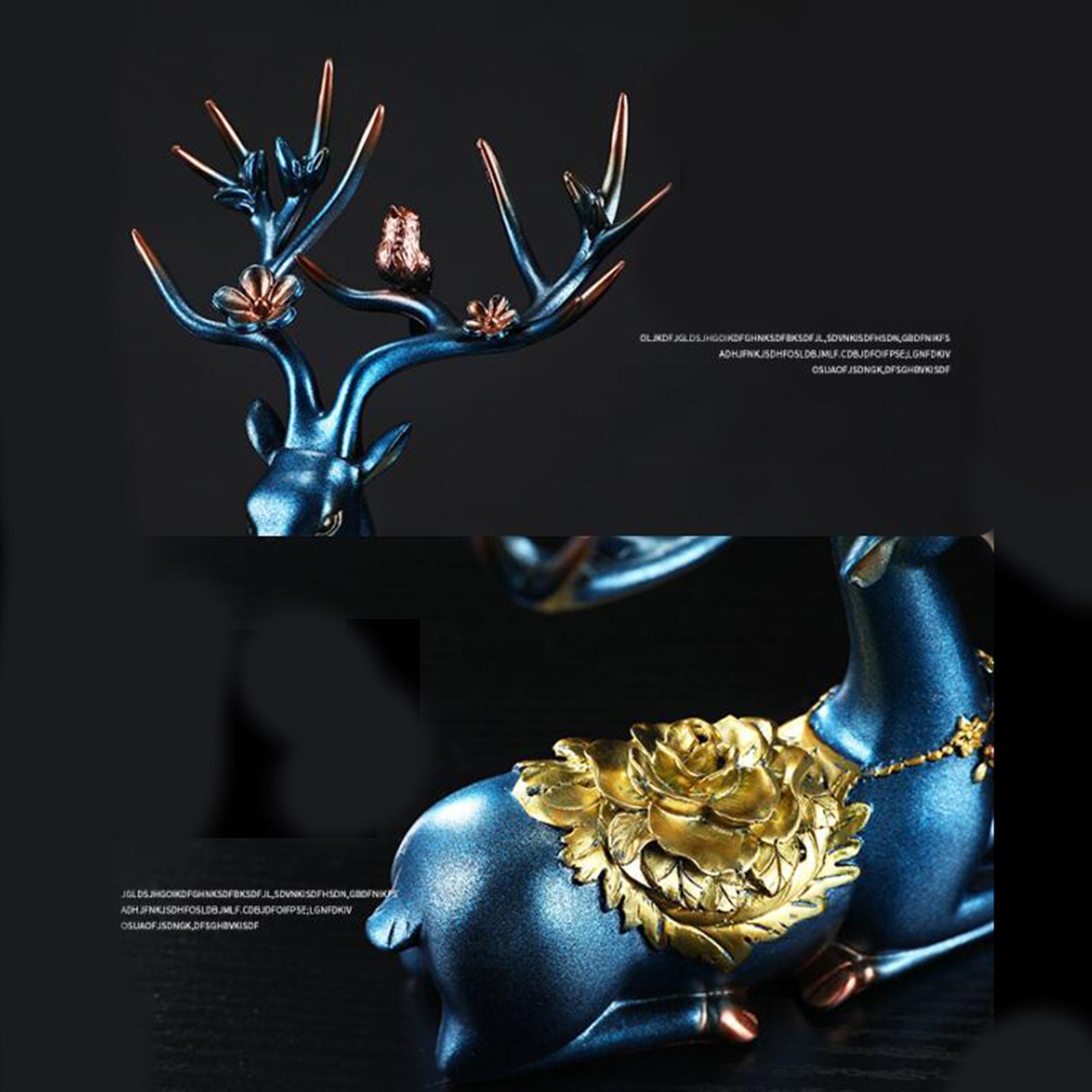 2Pcs Deer Figurines Reindeer Sculptures Ornament Couple Elk Statues