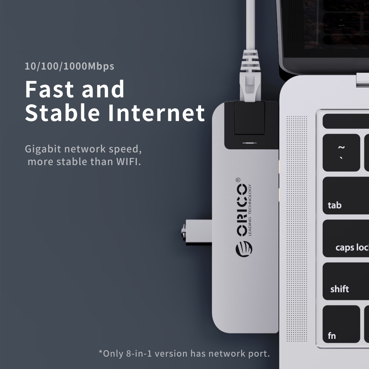 Dock Sạc Chuyển Đổi Orico 2CT-8HR-GY 8 Trong 1 Type C Thunderbolt3 MacBook HDMI 4K@30Hz/ PD 100W Max/ USB(3.0/2.0) TF/SD RJ45 - Hàng Chính Hãng