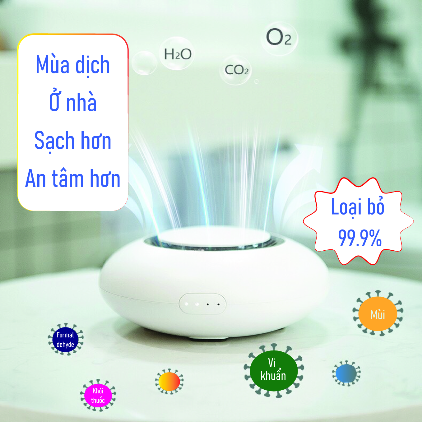 Máy Lọc Không Khí Ozone + Ion Âm Khử Mùi, Khử Trùng, Thanh Lọc Không Khí, 4 Chế Độ Thông Minh,