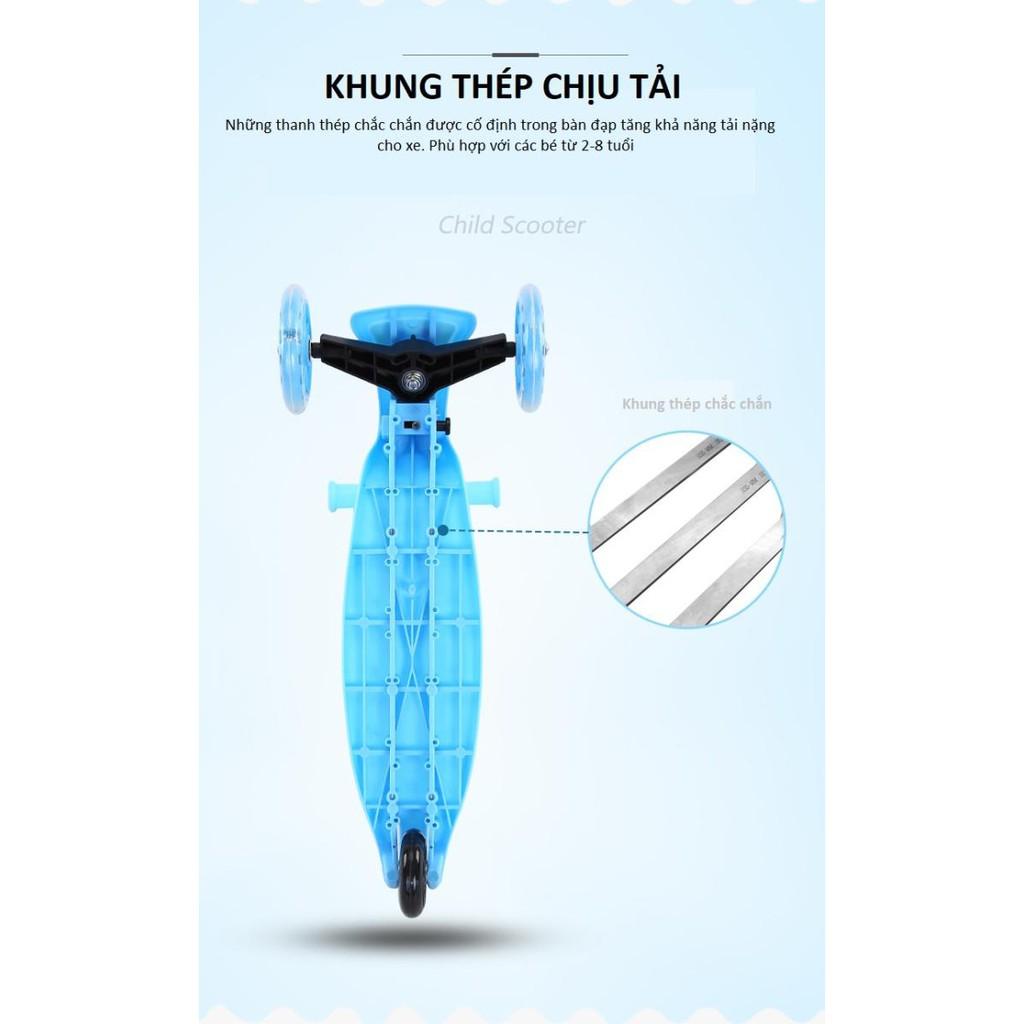 Xe Trượt Scooter 3 Bánh Đèn Led Phát Sáng - Xe trượt gấp gọn thông minh Cho bé 3-8 tuổi