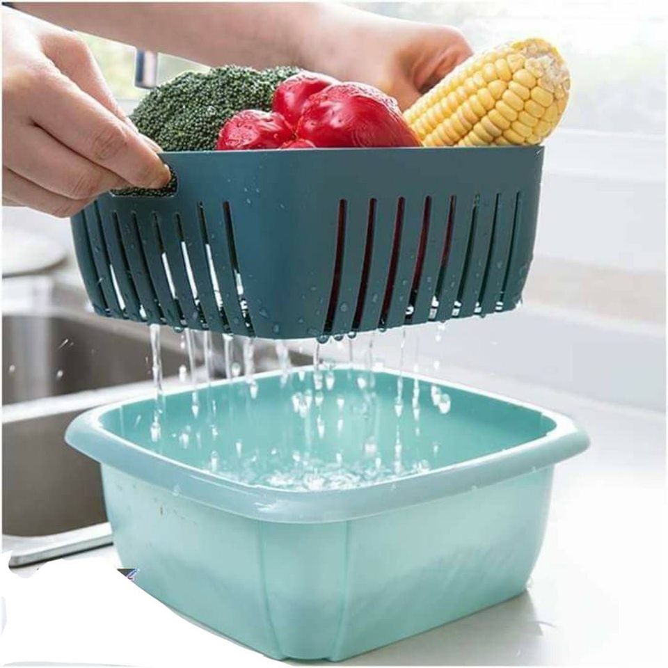 Rổ nhựa kèm chậu 2 trong 1 có nắp đậy