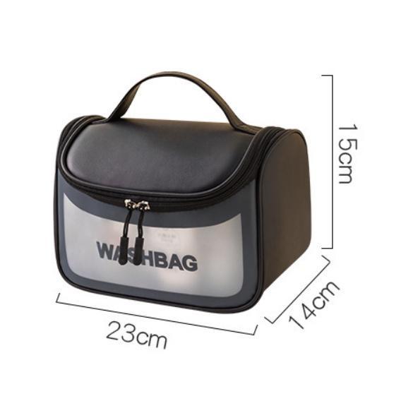 Túi đựng mỹ phẩm du lịch trong suốt cao cấp WASHBAG da mềm mại, chống nước có quai xách, có móc treo tiện dụng - TRẮNG